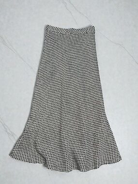 Dazy Black White Houndstooth Tweed Mermaid Flare Midi Skirt Lined Zip Size Small
